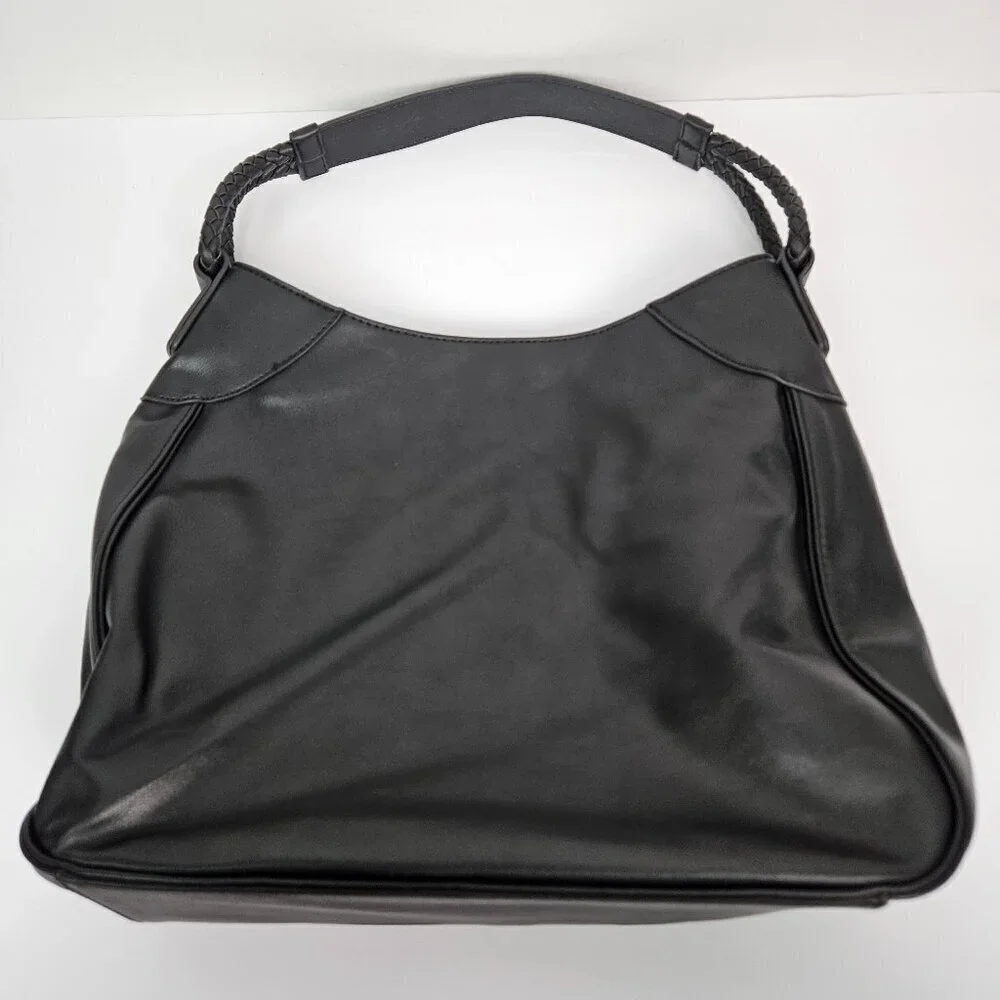 Sole/Society Large Black Faux Leather Braided Detail Hobo Shoulder Bag